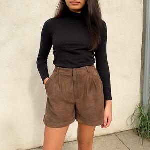 Deadwood Goat Suede Leather Pleated Shorts Womens 34 US XS Brown Preppy
